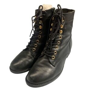 ALDO FELALIA Black Leather‎ Lace Up Side Zip Combat Boots Women US 6.5